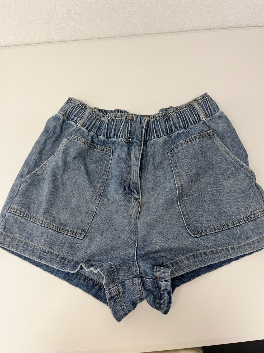 Mustard Seed Light Wash Denim Shorts Size Large Elastic Waist Jean Shorts